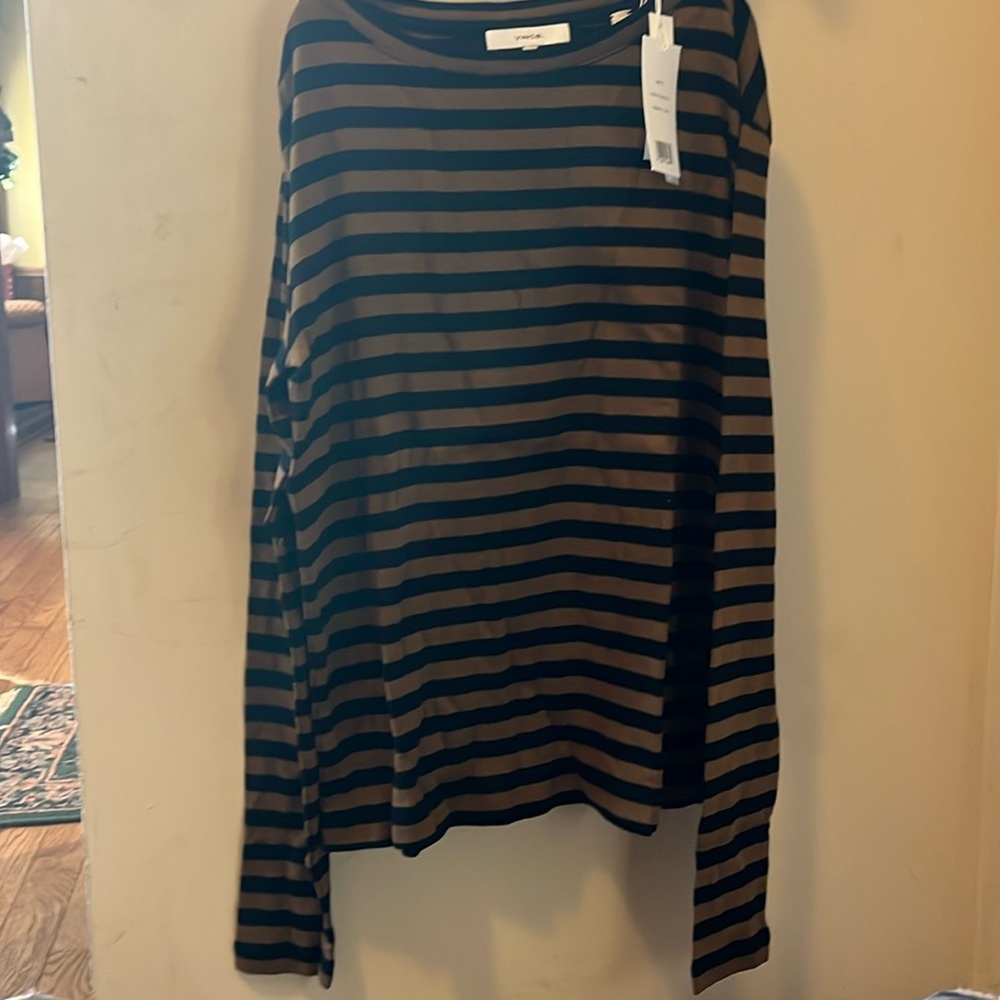 NWT Vince Long Sleeve Dark Nutmeg with Black Stripe T Shirt .  Jersey material